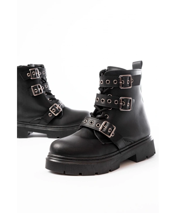 508-3039 Siyah Toka Aksesuarlı Fermuarlı  Günlük Kadın Bot