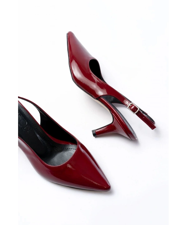 ST-1152 Bordo Rugan Günlük 7 cm Topuklu Kadın Ayakkabı