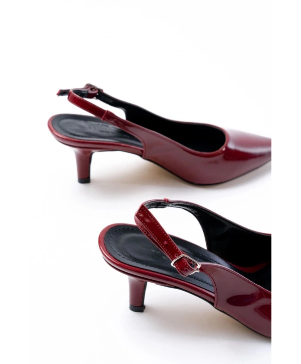 ST-1152 Bordo Rugan Günlük 7 cm Topuklu Kadın Ayakkabı