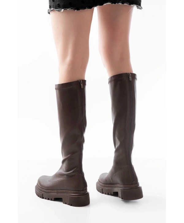 812-301 Kahverengi Streç Arkadan Fermuarlı Günlük Kadın Çizme