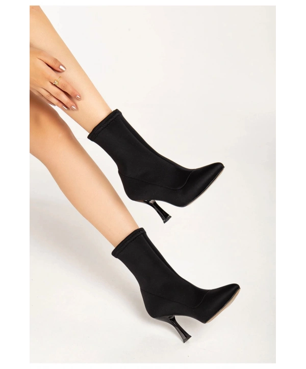 VRT-023 Siyah Dalgıç Yüksek İnce Topuklu Streç Kadın Bot