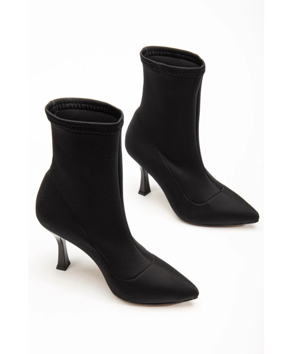 VRT-023 Siyah Dalgıç Yüksek İnce Topuklu Streç Kadın Bot