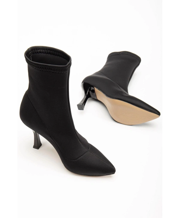 VRT-023 Siyah Dalgıç Yüksek İnce Topuklu Streç Kadın Bot