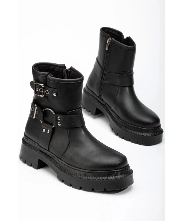 236-2013 Siyah Toka Aksesuarlı Fermuarlı Günlük Kadın Bot