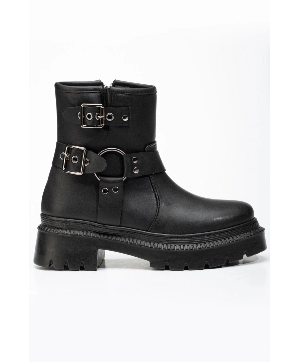 236-2013 Siyah Toka Aksesuarlı Fermuarlı Günlük Kadın Bot