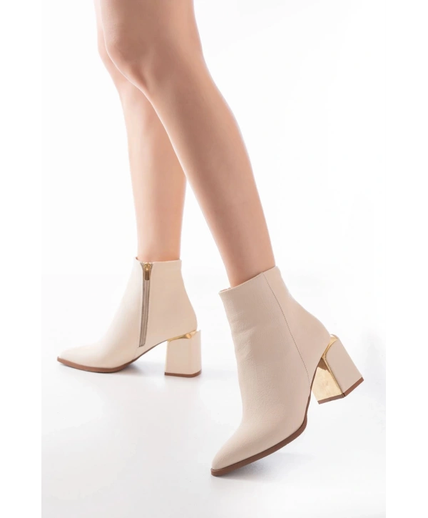 DNZ-410 Bej Fermuarlı Topuklu Kadın Günlük Bot
