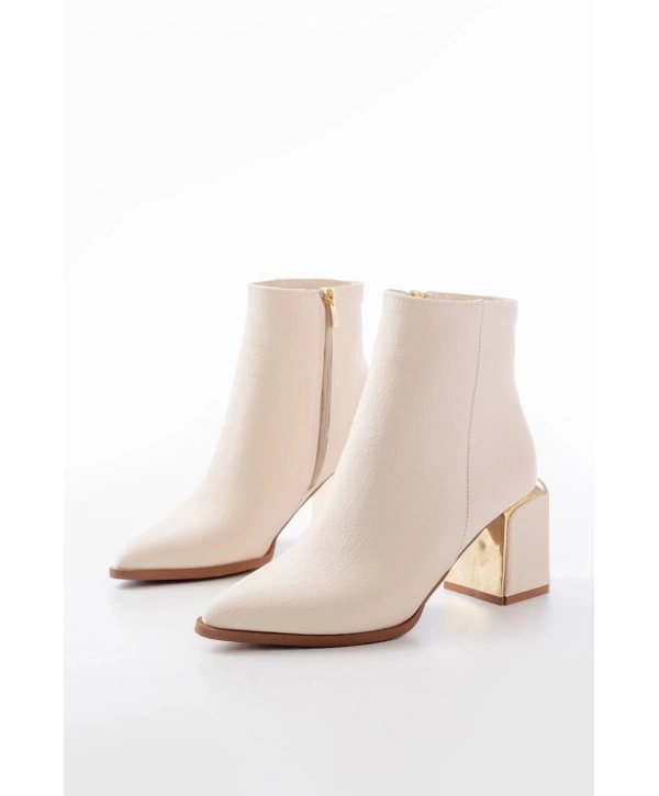 DNZ-410 Bej Fermuarlı Topuklu Kadın Günlük Bot