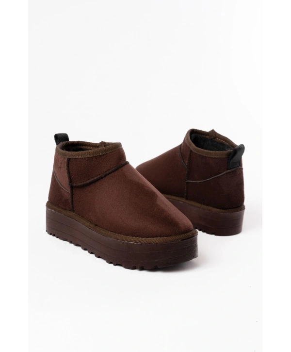 NDR-2850 Kahverengi Süet İçi Kürklü Kışlık Kapalı Burun Kadın Günlük Terlik