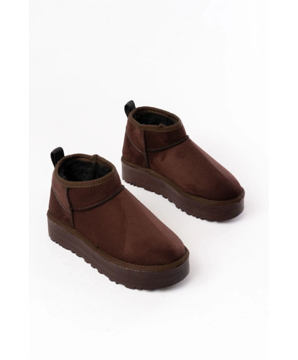 NDR-2850 Kahverengi Süet İçi Kürklü Kışlık Kapalı Burun Kadın Günlük Terlik