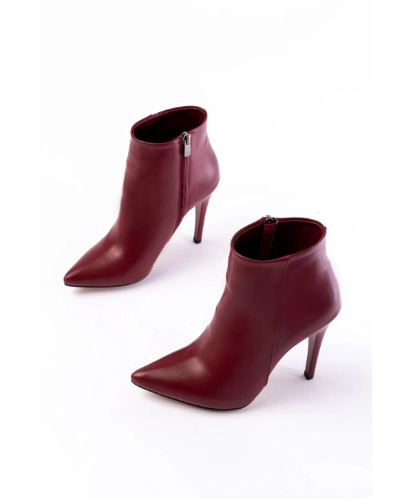 VRT-4802 Bordo Yüksek İnce Topuklu Fermuarlı Kadın Bot