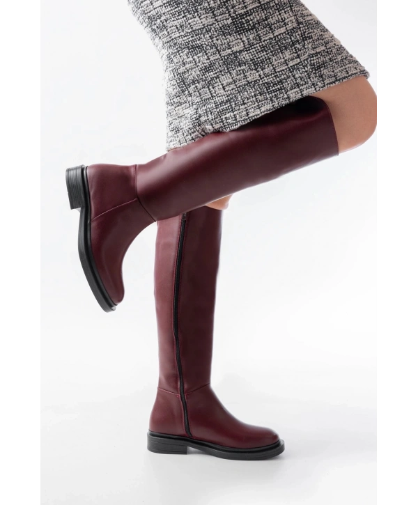 2024-3007 Bordo Fermuarlı Günlük Kadın Çizme