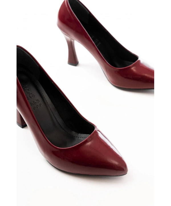 ST-001 Bordo Rugan Günlük 9 cm Topuklu Bayan Stiletto Ayakkabı