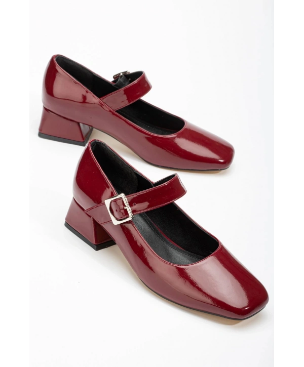 ST-006 Bordo Rugan Günlük 4 cm Topuklu Bayan Ayakkabı