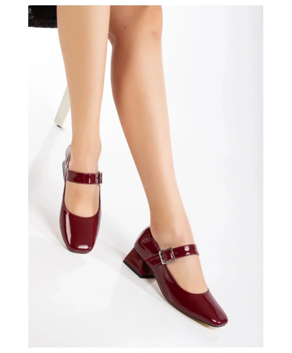 ST-006 Bordo Rugan Günlük 4 cm Topuklu Bayan Ayakkabı