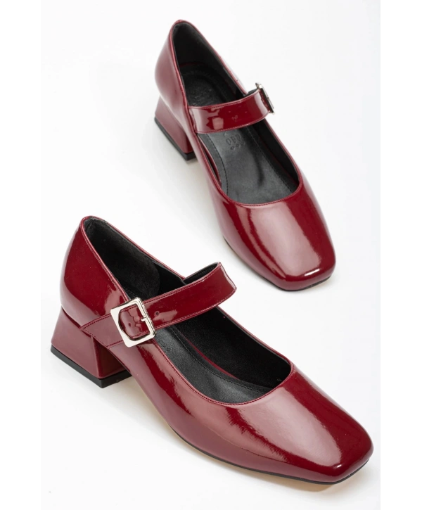 ST-006 Bordo Rugan Günlük 4 cm Topuklu Bayan Ayakkabı
