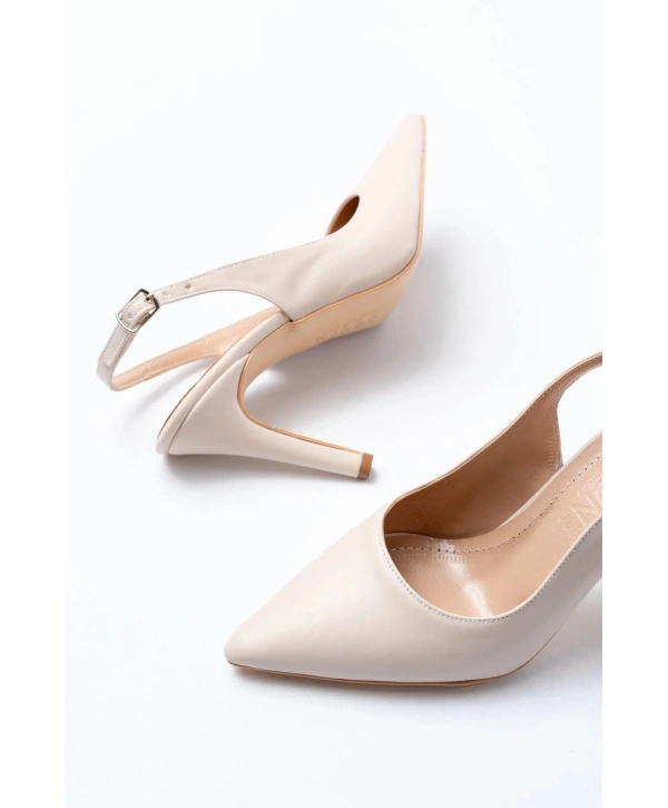 ST-1153 Bej Günlük Arkası Açık 9 cm Topuklu Kadın Ayakkabı