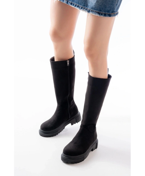 812-340 Siyah Süet Fermuarlı Günlük Kadın Çizme