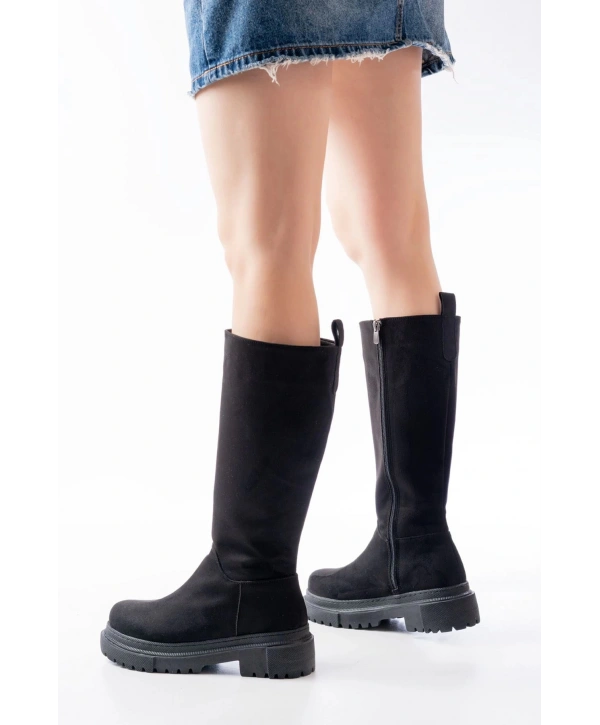 812-340 Siyah Süet Fermuarlı Günlük Kadın Çizme