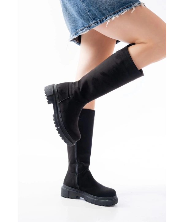 812-340 Siyah Süet Fermuarlı Günlük Kadın Çizme