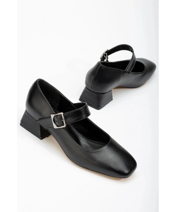 ST-006 Siyah Günlük 4 cm Topuklu Bayan Ayakkabı