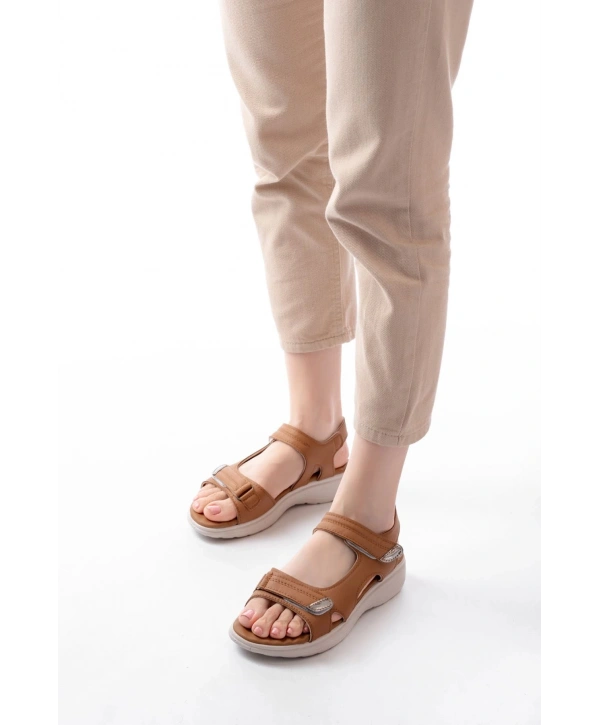 DM-363  Taba Baret Cırtlı Dikişli Günlük Kadın Sandalet