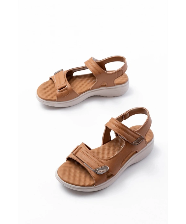 DM-363  Taba Baret Cırtlı Dikişli Günlük Kadın Sandalet