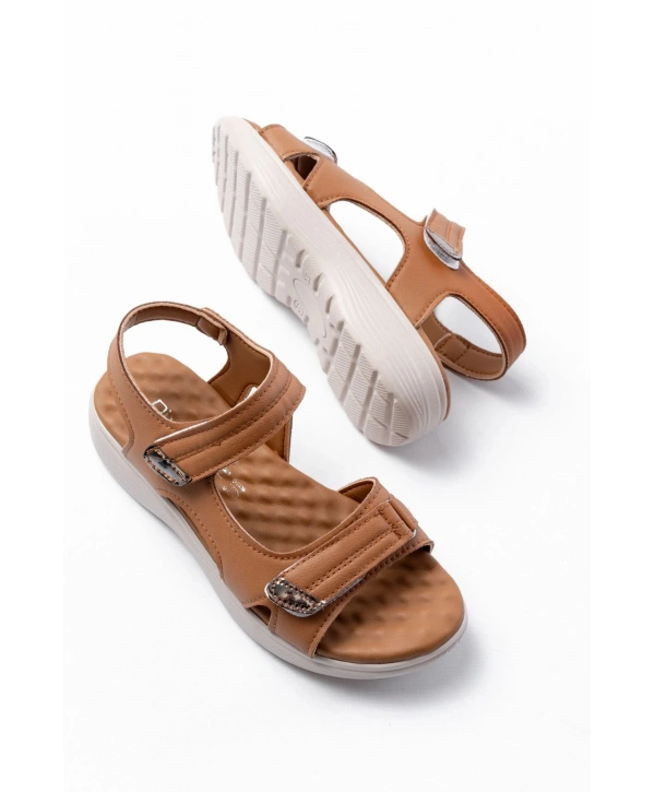 DM-363  Taba Baret Cırtlı Dikişli Günlük Kadın Sandalet