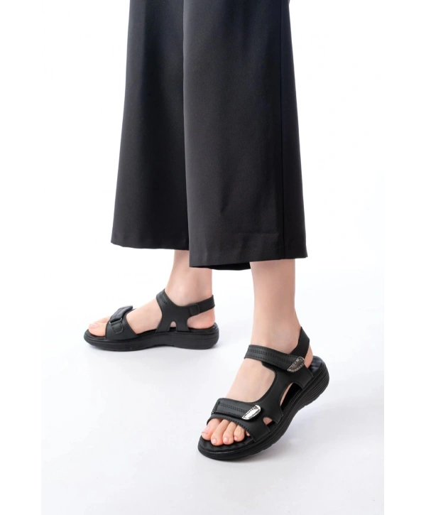 DM-363  Siyah Baret Cırtlı Dikişli Günlük Kadın Sandalet