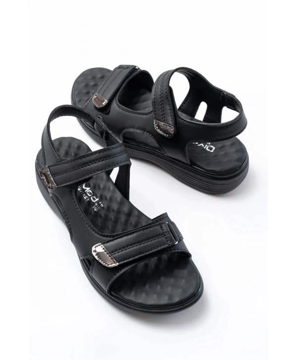 DM-363  Siyah Baret Cırtlı Dikişli Günlük Kadın Sandalet