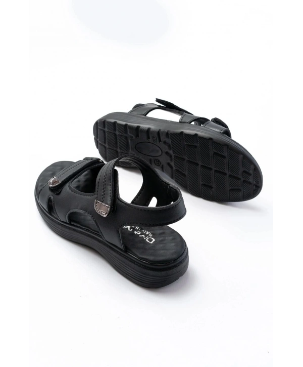 DM-363  Siyah Baret Cırtlı Dikişli Günlük Kadın Sandalet