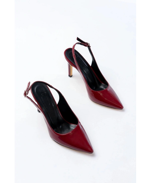 ST-1153 Bordo Rugan Günlük Arkası Açık 9 cm Topuklu Kadın Ayakkabı