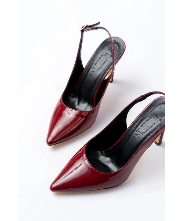 ST-1153 Bordo Rugan Günlük Arkası Açık 9 cm Topuklu Kadın Ayakkabı