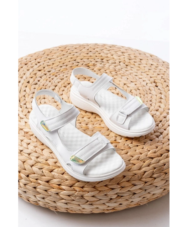 DM-363  Beyaz Baret Cırtlı Dikişli Günlük Kadın Sandalet