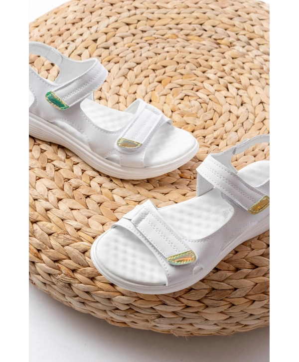 DM-363  Beyaz Baret Cırtlı Dikişli Günlük Kadın Sandalet