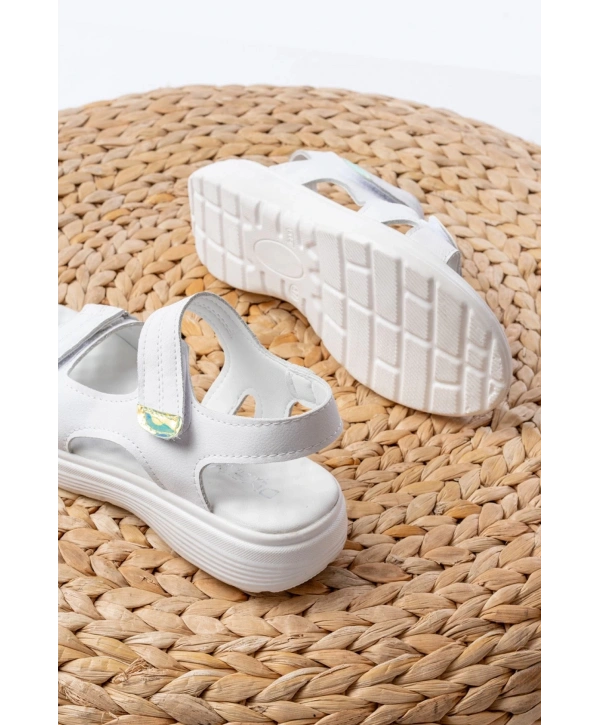 DM-363  Beyaz Baret Cırtlı Dikişli Günlük Kadın Sandalet