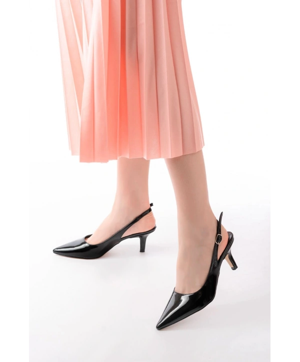 ST-1152 Siyah Rugan Günlük 7 cm Topuklu Kadın Ayakkabı