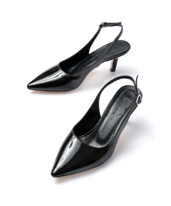 ST-1152 Siyah Rugan Günlük 7 cm Topuklu Kadın Ayakkabı