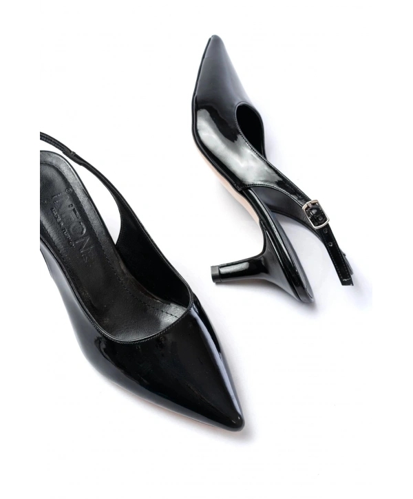 ST-1152 Siyah Rugan Günlük 7 cm Topuklu Kadın Ayakkabı