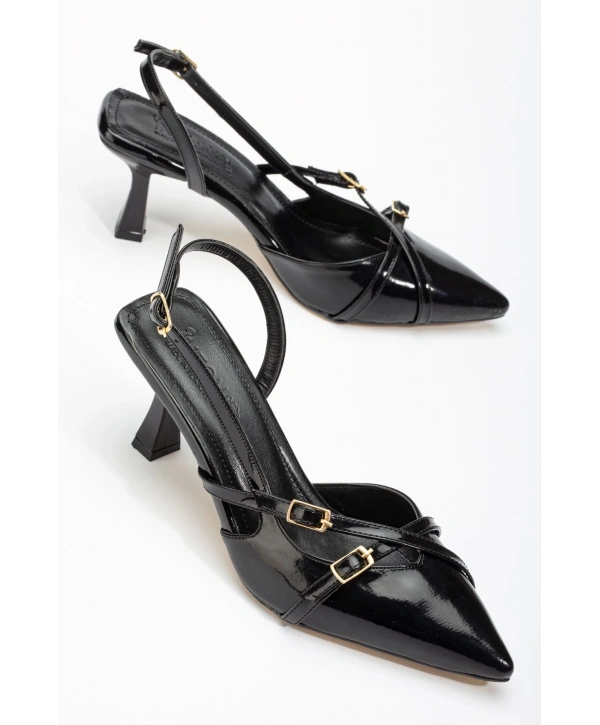 ST-005 Siyah Rugan Günlük 7 cm Topuklu Bayan Ayakkabı