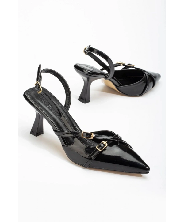 ST-005 Siyah Rugan Günlük 7 cm Topuklu Bayan Ayakkabı