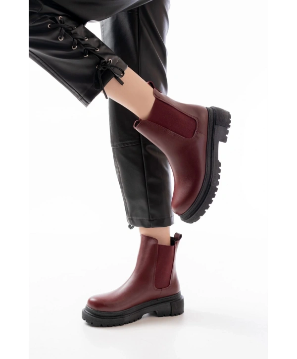 812-2137 Bordo Lastikli Günlük Kadın Bot