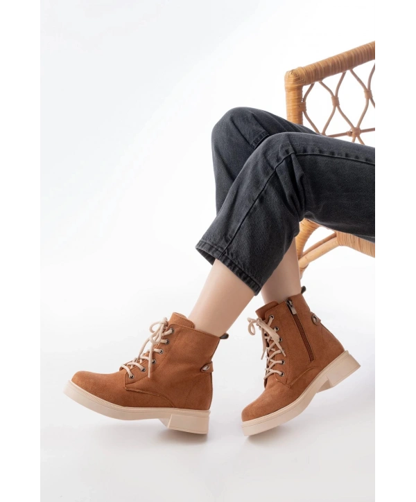 02-2003 Taba Süet Bağcıklı Fermuarlı Günlük Kadın Bot