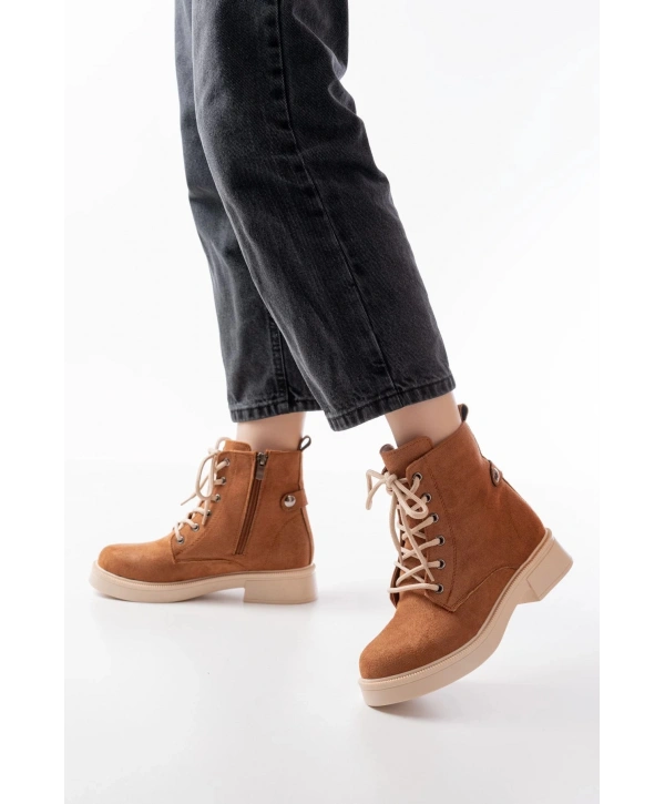 02-2003 Taba Süet Bağcıklı Fermuarlı Günlük Kadın Bot