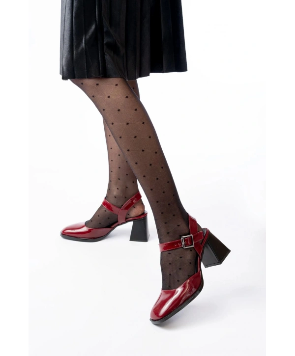 İNF-40450 Bordo Rugan Günlük Arkası Açık Topuklu Bayan Ayakkabı