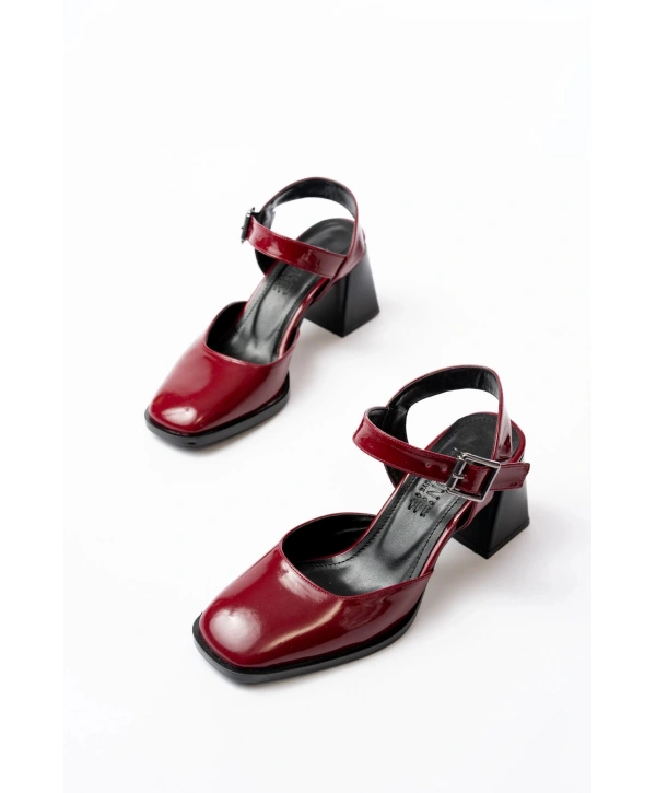 İNF-40450 Bordo Rugan Günlük Arkası Açık Topuklu Bayan Ayakkabı