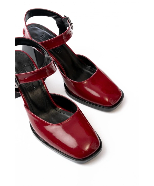 İNF-40450 Bordo Rugan Günlük Arkası Açık Topuklu Bayan Ayakkabı