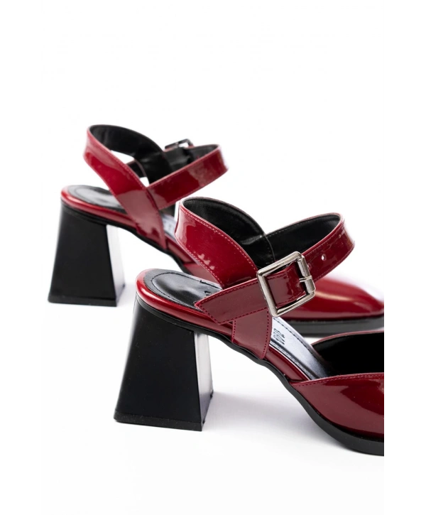 İNF-40450 Bordo Rugan Günlük Arkası Açık Topuklu Bayan Ayakkabı