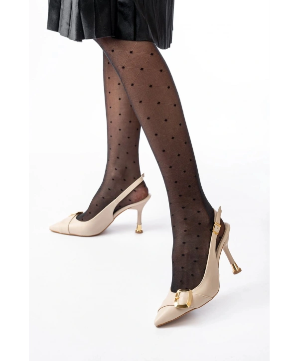 İNF-1151 Bej Günlük Arkası Açık Topuklu Bayan Ayakkabı