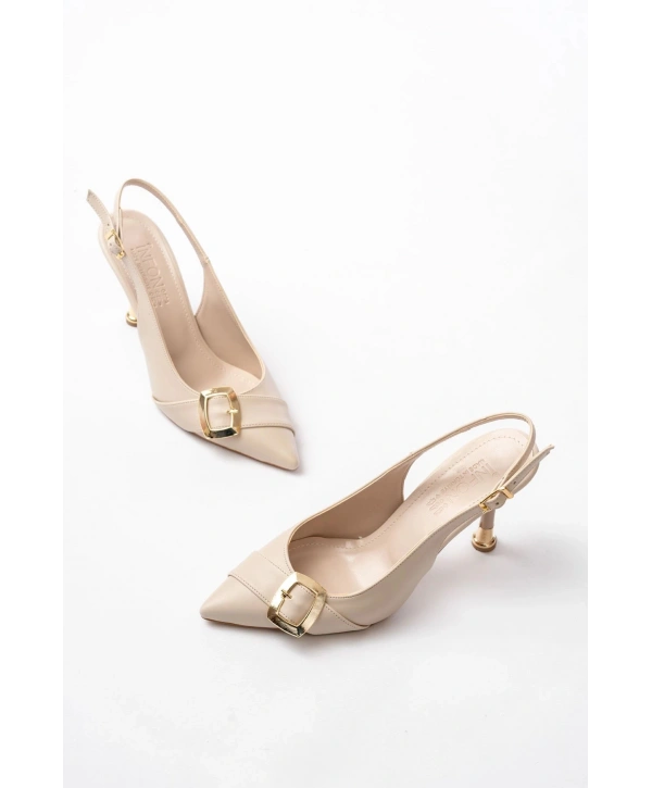 İNF-1151 Bej Günlük Arkası Açık Topuklu Bayan Ayakkabı