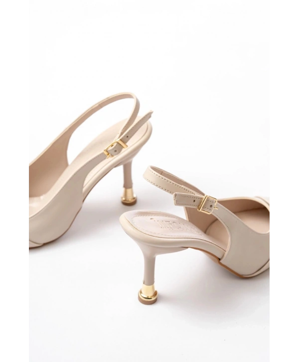 İNF-1151 Bej Günlük Arkası Açık Topuklu Bayan Ayakkabı